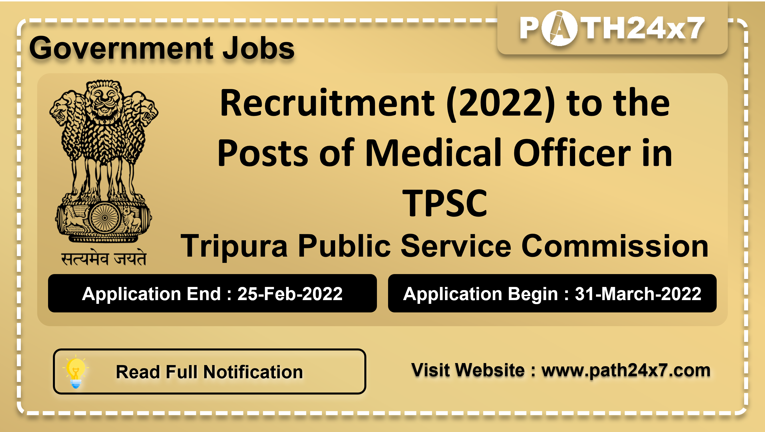 Recruitment (2022) to the Posts of Medical Officer in TPSC, No. of Vacancies - 35, Important Dates, Application Fees, Age Limit, Educational Criteria, Physical Criteria, Vacancy Details, How to Apply By Online | Tripura Public Service Commission